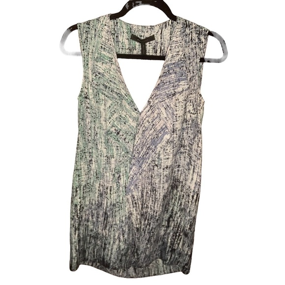 BCBG MaxAzria Jena Sleeveless Top V Neck Cutout Back Green Navy Blue Gray XXS - Picture 2 of 7